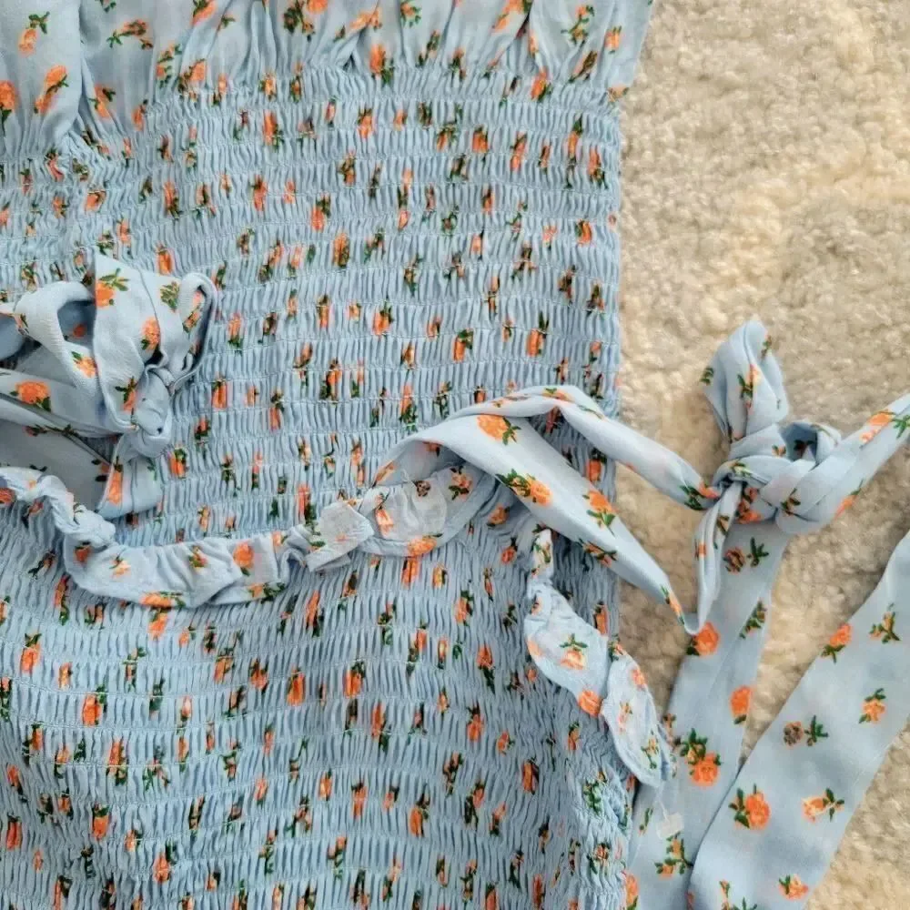 NWOT Free People bella smocked printed slip dress in sky blue